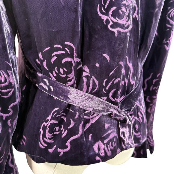 Jones New York Purple Velvet Burnout Blazer | Rose Floral Pattern | Size 4 - Picture 11 of 15
